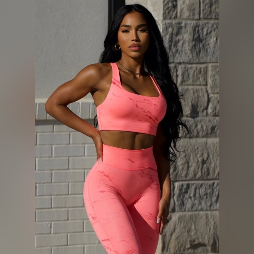 Bombshell Sportswear Coral Marble Print High Waisted Leggings